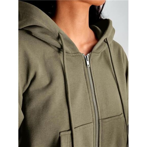 Women's Full Zip-Up Cropped Hoodie Sweatshirt Casual Comfy Gym Jacket - Picture 5 of 7